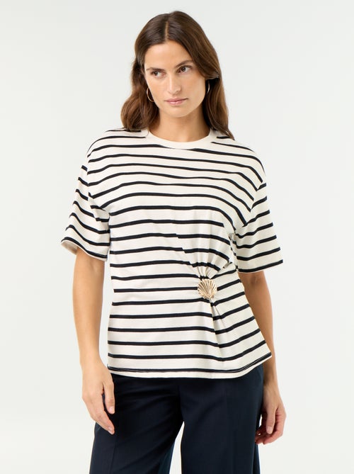 T-shirt met korte mouwen en goudkleurige schelp - Kiabi