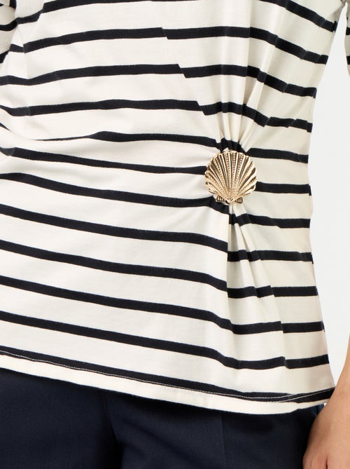 T-shirt met korte mouwen en goudkleurige schelp - Kiabi