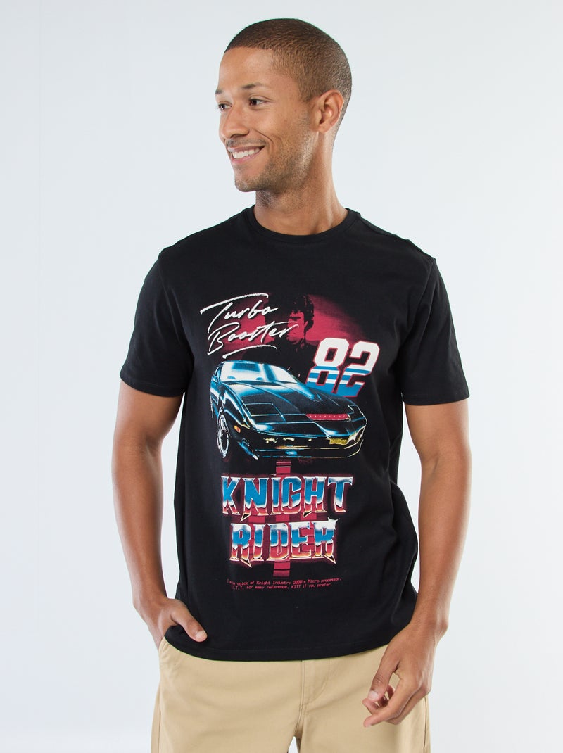 T-shirt met korte mouwen en 'K2000'-print Zwart - Kiabi