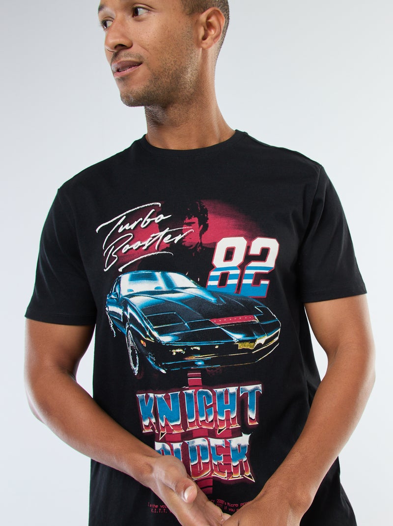 T-shirt met korte mouwen en 'K2000'-print Zwart - Kiabi