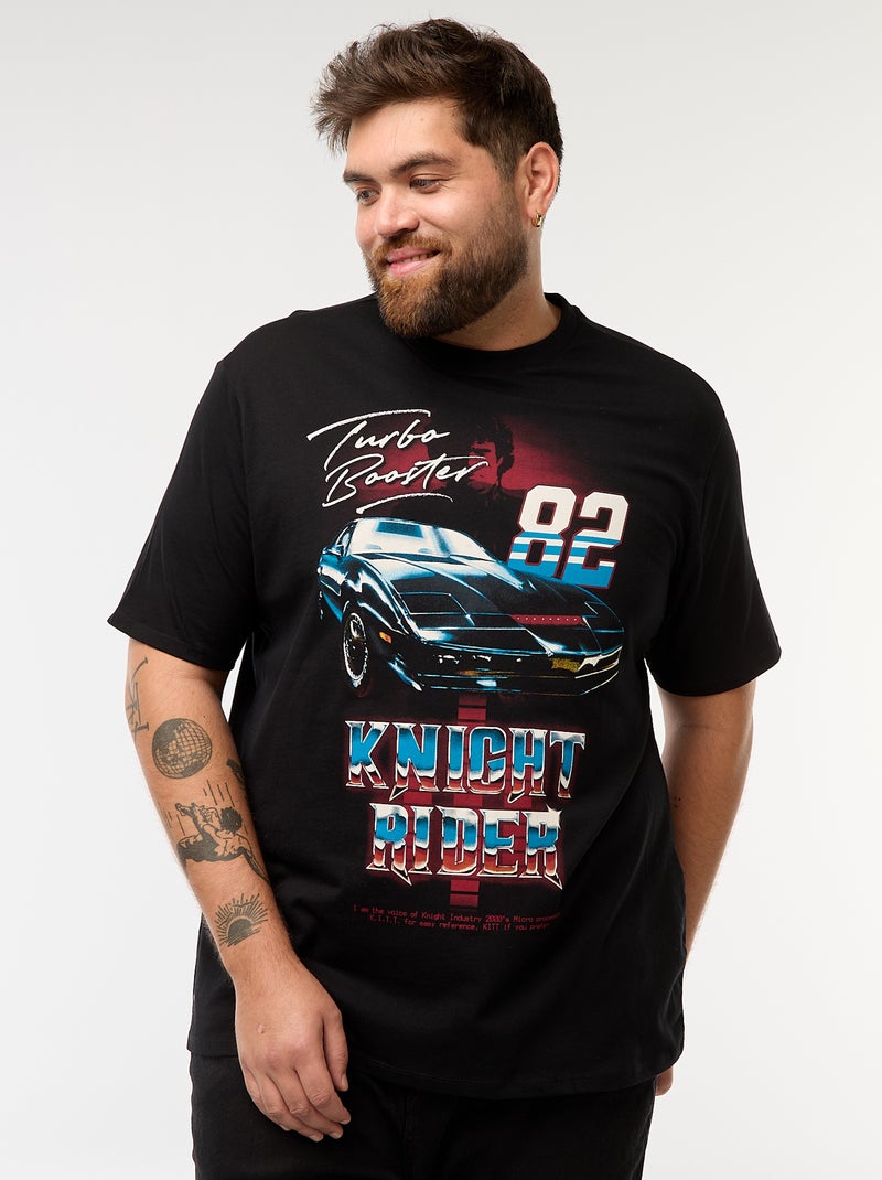 T-shirt met korte mouwen en 'K2000'-print Zwart - Kiabi