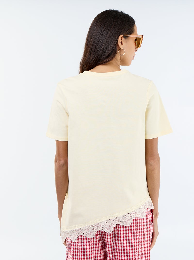 T-shirt met korte mouwen en kant Biege - Kiabi