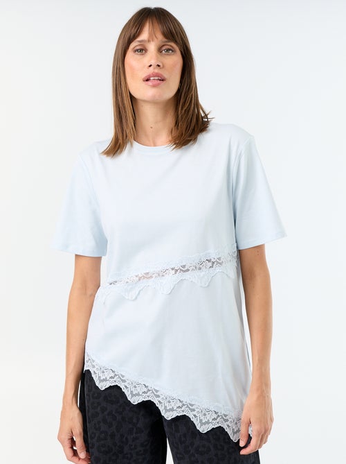 T-shirt met korte mouwen en kant - Kiabi