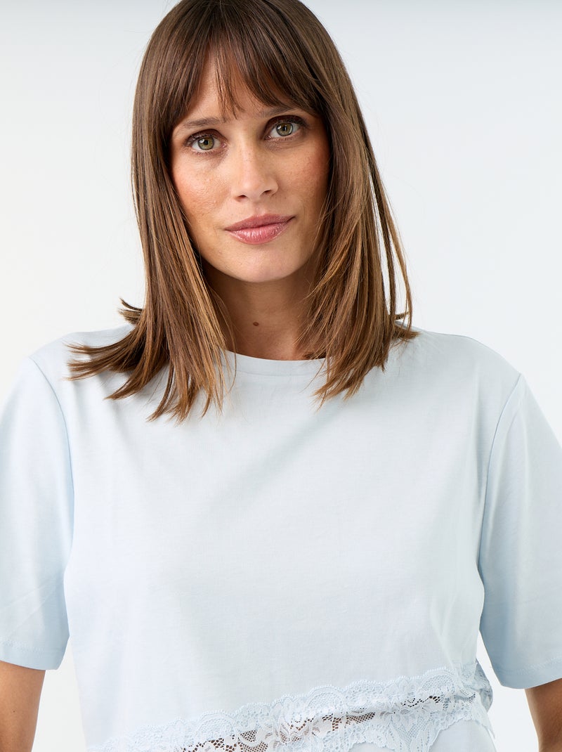T-shirt met korte mouwen en kant Blauw - Kiabi