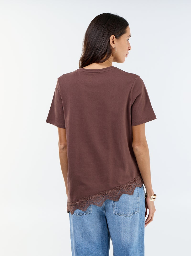 T-shirt met korte mouwen en kant Bruin - Kiabi