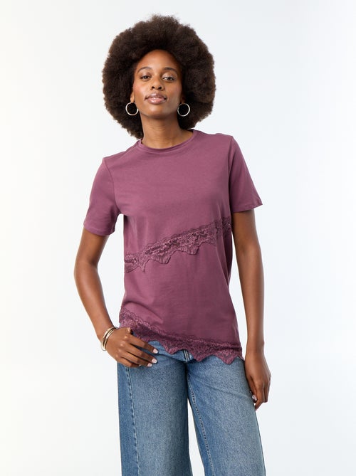T-shirt met korte mouwen en kant - Kiabi