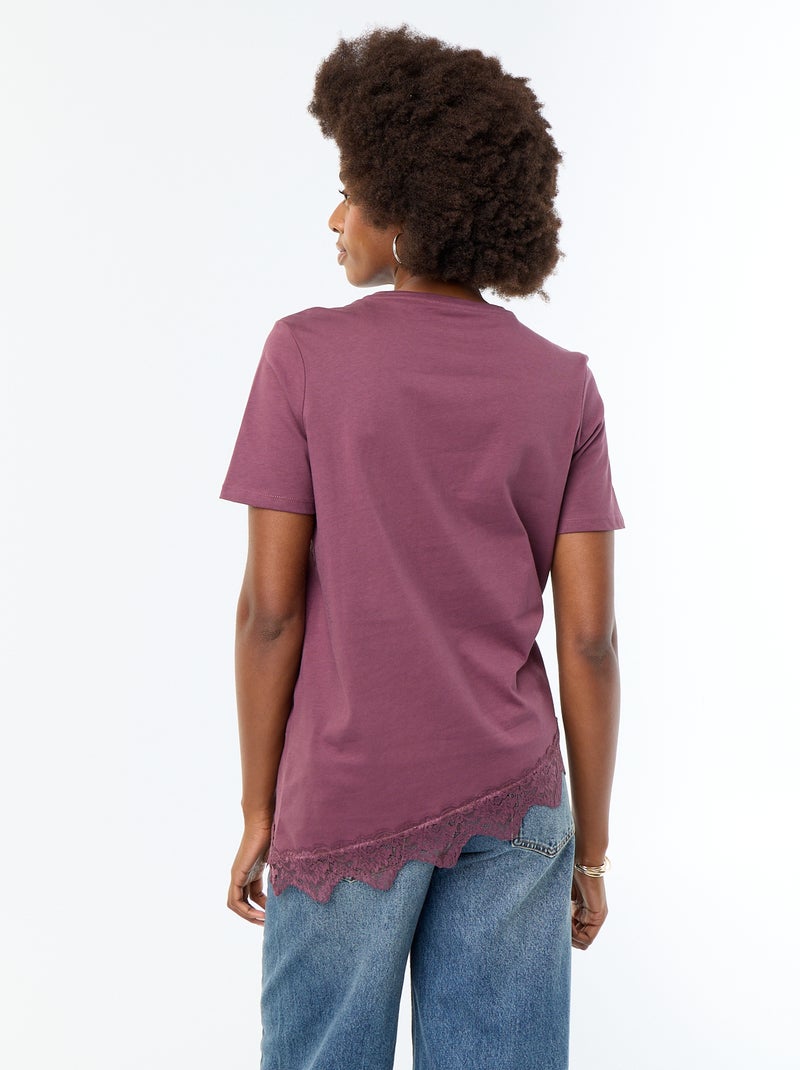 T-shirt met korte mouwen en kant Paars - Kiabi