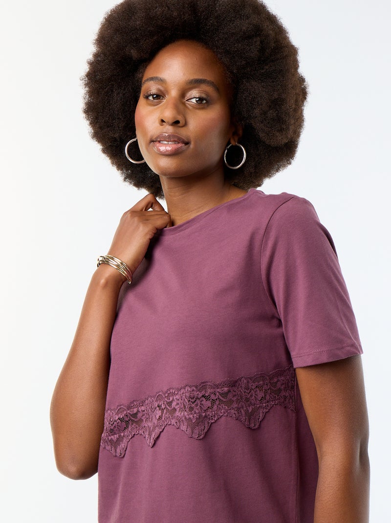 T-shirt met korte mouwen en kant Paars - Kiabi