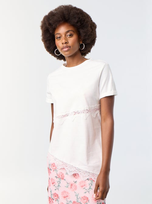 T-shirt met korte mouwen en kant - Kiabi