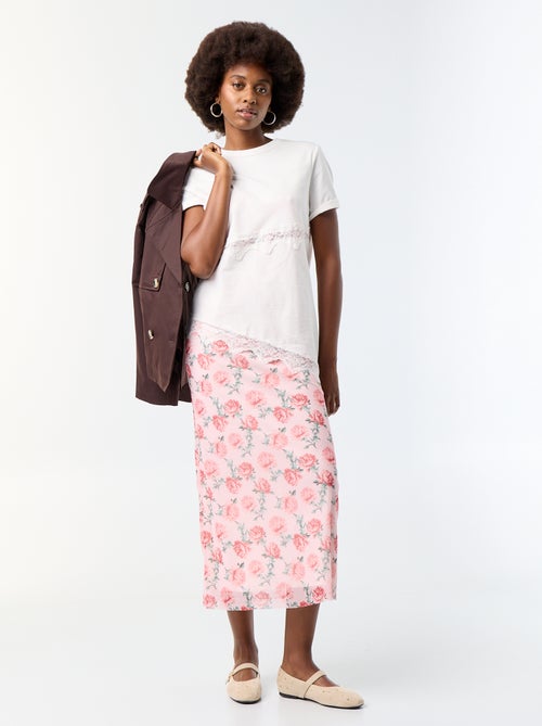 T-shirt met korte mouwen en kant - Kiabi
