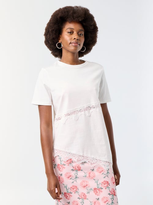 T-shirt met korte mouwen en kant - Kiabi