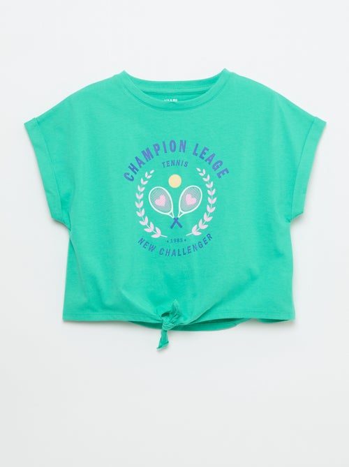 T-shirt met korte mouwen en knoopdetail aan de onderkant - Kiabi