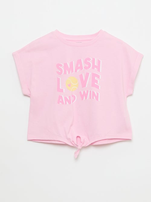 T-shirt met korte mouwen en knoopdetail aan de onderkant - Kiabi