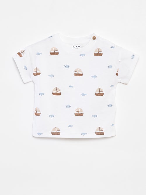 T-shirt met korte mouwen en motieven met blote schouder - Kiabi