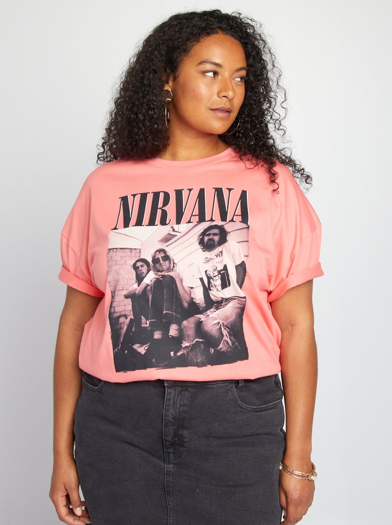 T-shirt met korte mouwen en 'Nirvana'-print ROSE - Kiabi
