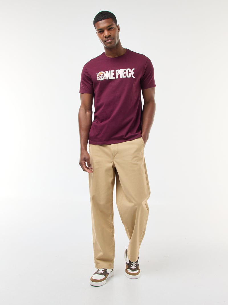 T-shirt met korte mouwen en 'One Piece'-print Rood - Kiabi