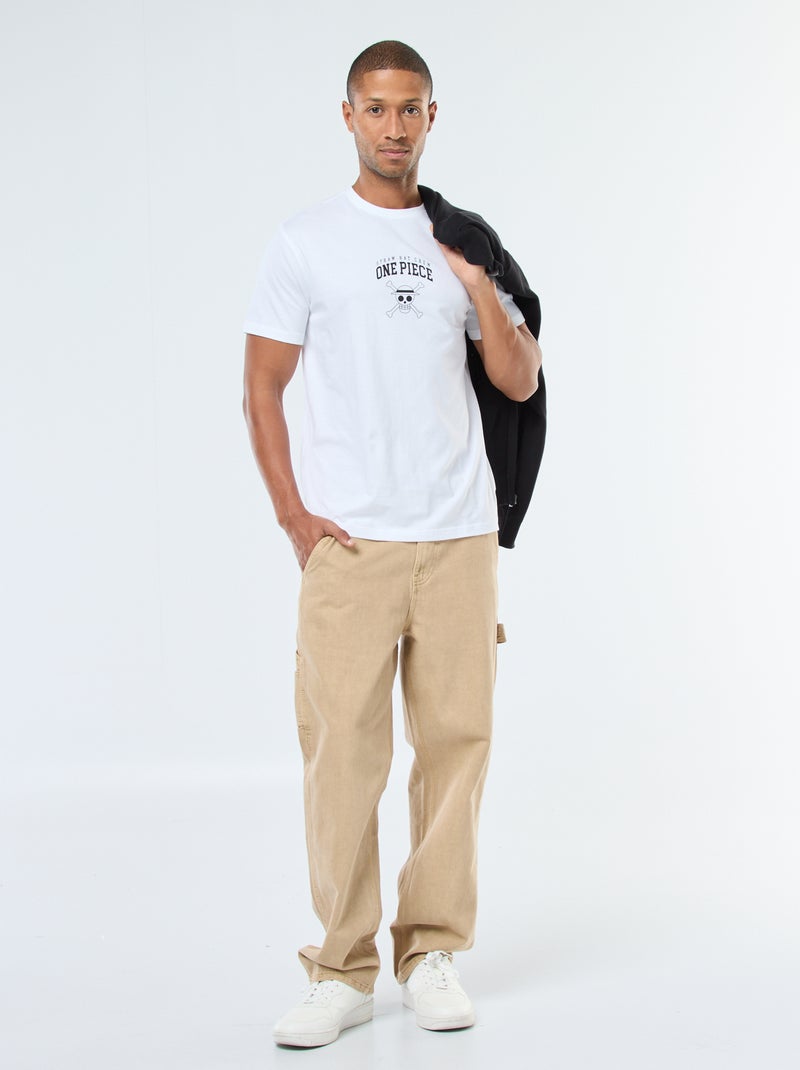 T-shirt met korte mouwen en 'One Piece'-print wit - Kiabi