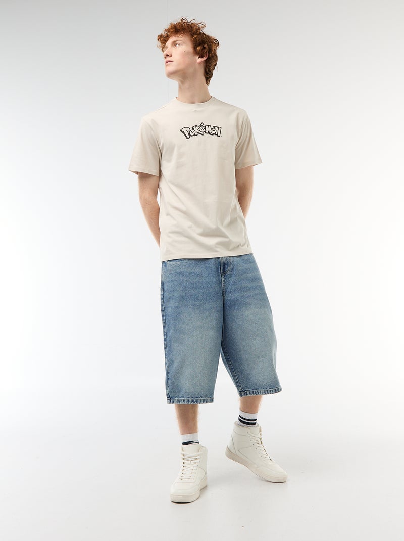 T-shirt met korte mouwen en 'Pokemon' print, effen Grijs - Kiabi