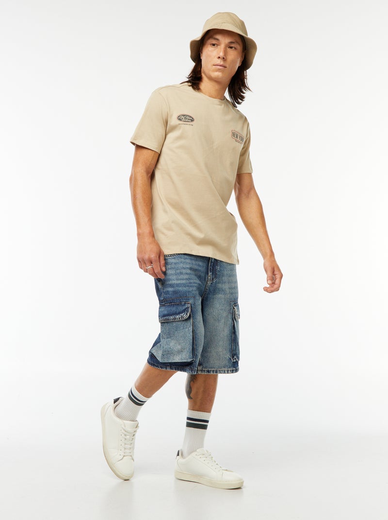 T-shirt met korte mouwen en print Biege - Kiabi