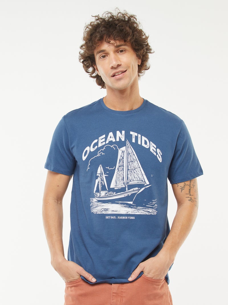 T-shirt met korte mouwen en print Blauw - Kiabi