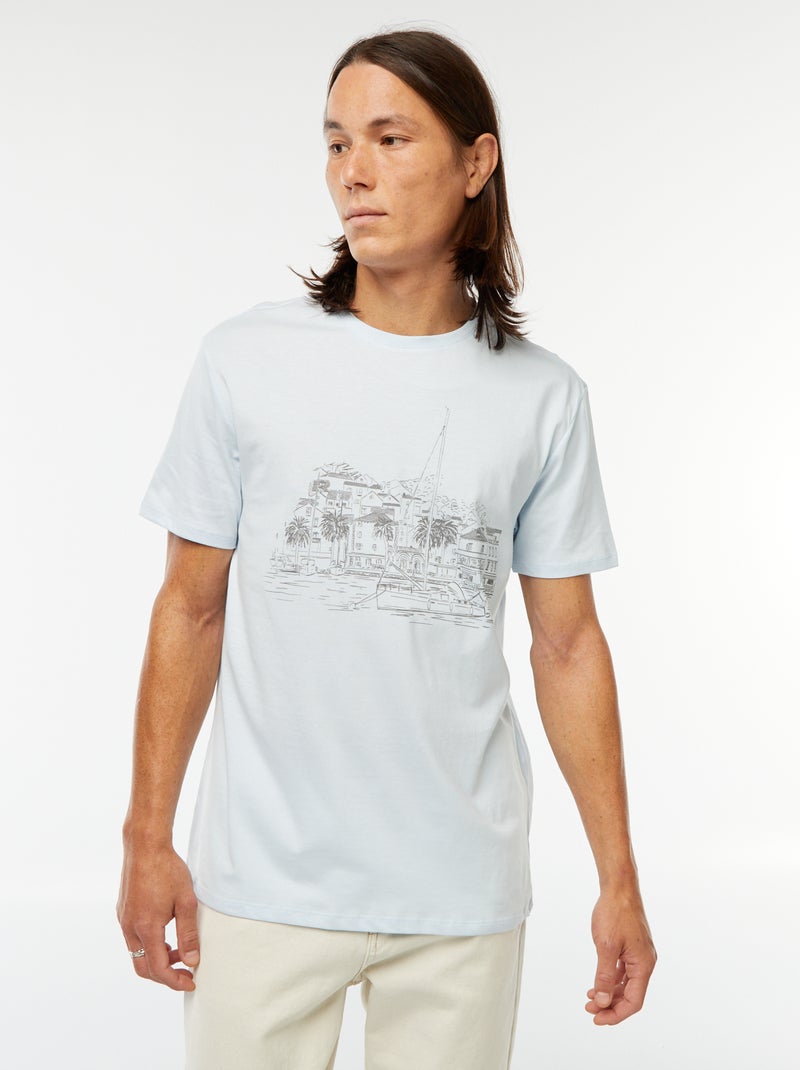 T-shirt met korte mouwen en print Blauw - Kiabi