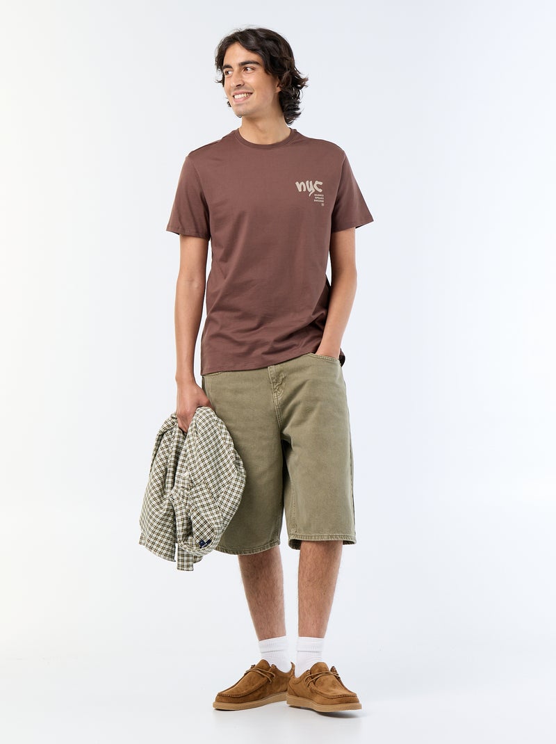 T-shirt met korte mouwen en print Bruin - Kiabi