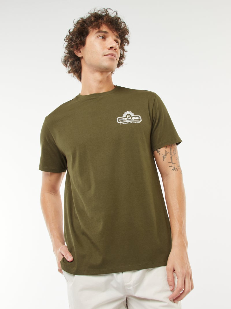T-shirt met korte mouwen en print Kaki - Kiabi