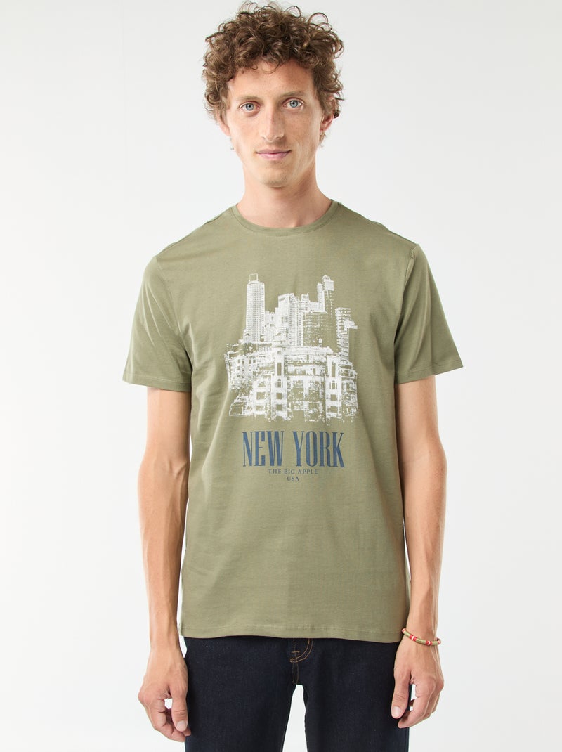 T-shirt met korte mouwen en print Kaki - Kiabi