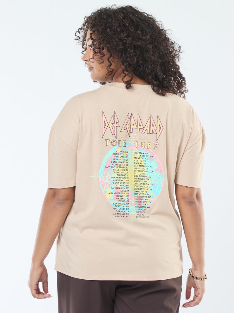 T-shirt met korte mouwen en print voor/achter 'Def Leppard' Biege - Kiabi