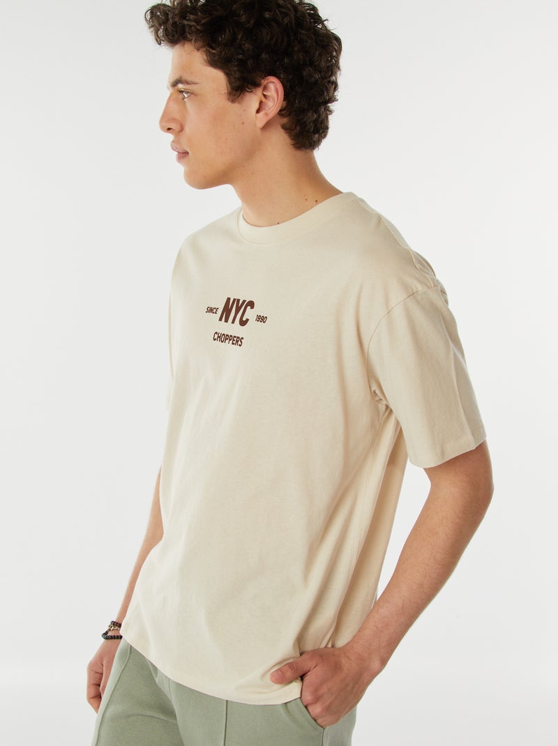 T-shirt met korte mouwen en print voor/achter | 'New York' Biege - Kiabi