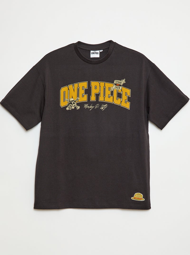 T-shirt met korte mouwen en print voor/achter 'One Piece' ZWART - Kiabi