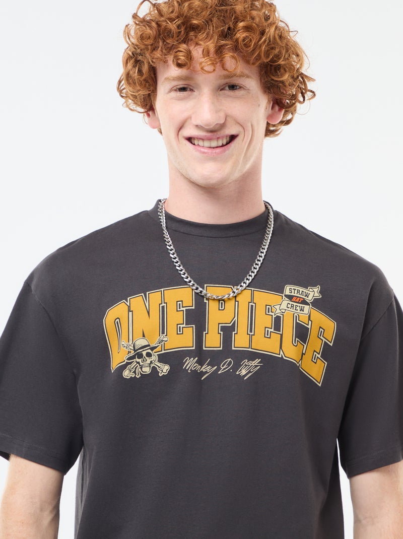 T-shirt met korte mouwen en print voor/achter 'One Piece' ZWART - Kiabi