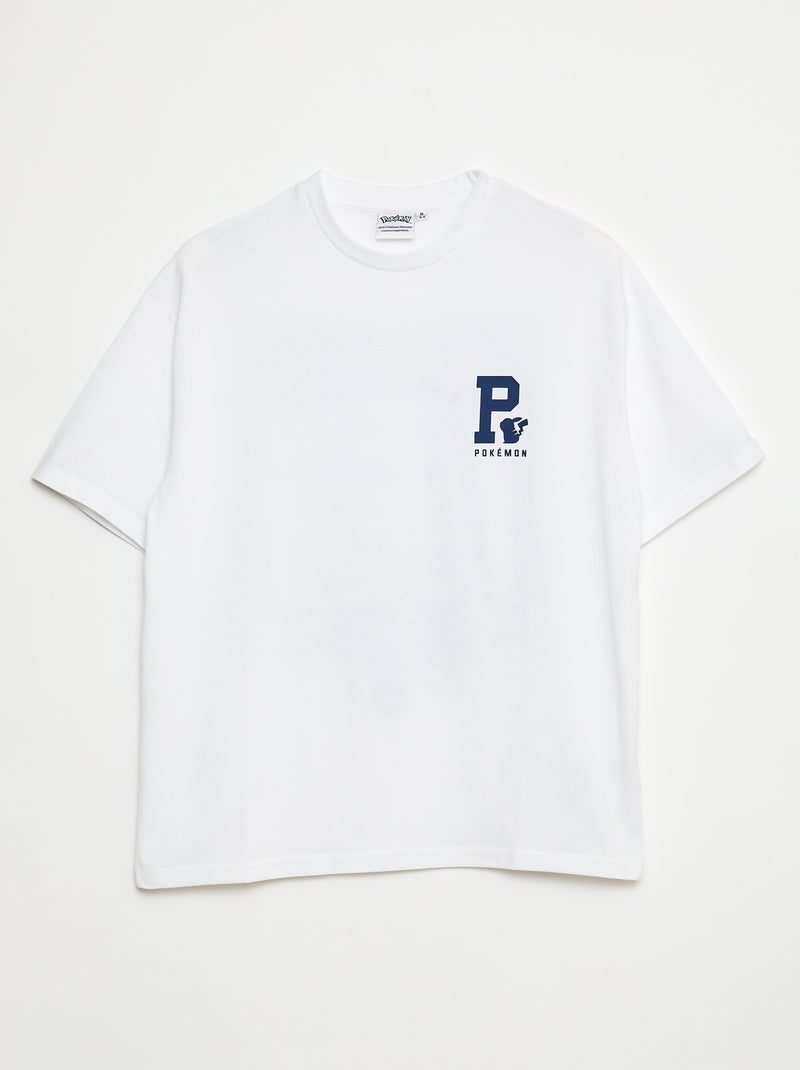T-shirt met korte mouwen en print voor/achter 'Pikachu' 'Pokémon' wit - Kiabi