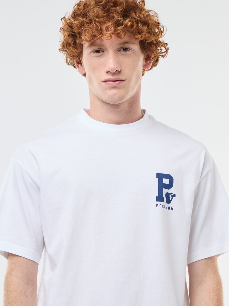T-shirt met korte mouwen en print voor/achter 'Pikachu' 'Pokémon' wit - Kiabi