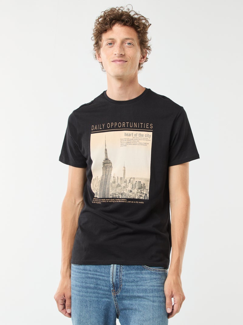 T-shirt met korte mouwen en print Zwart - Kiabi