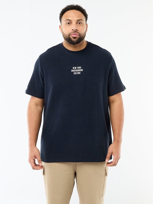 T-shirt met korte mouwen en ronde hals van jacquardkatoen - Kiabi