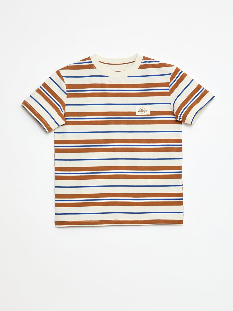 T-shirt met korte mouwen en strepen Biege - Kiabi