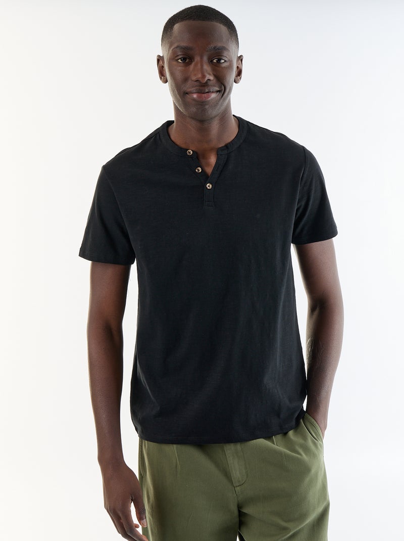 T-shirt met korte mouwen en tuniekkraag Zwart - Kiabi