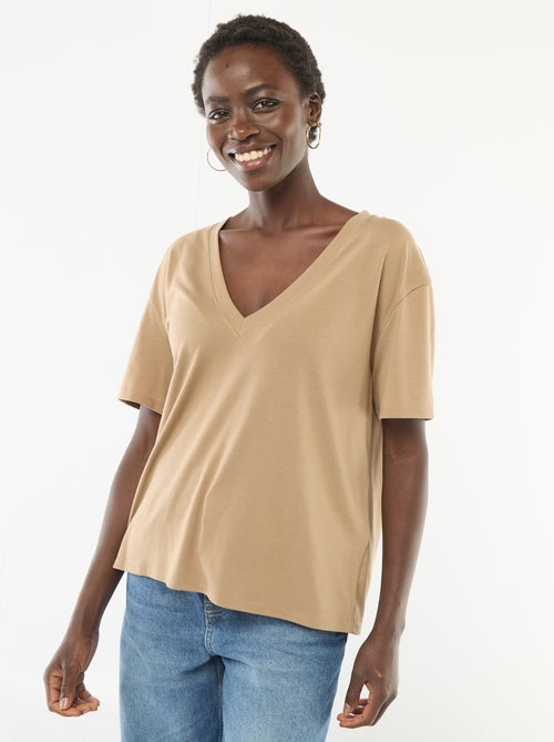 T-shirt met korte mouwen en V-hals - Kiabi