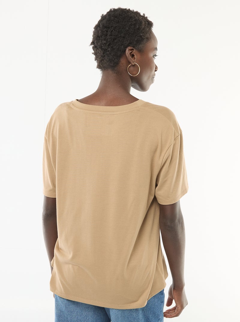 T-shirt met korte mouwen en V-hals Biege - Kiabi