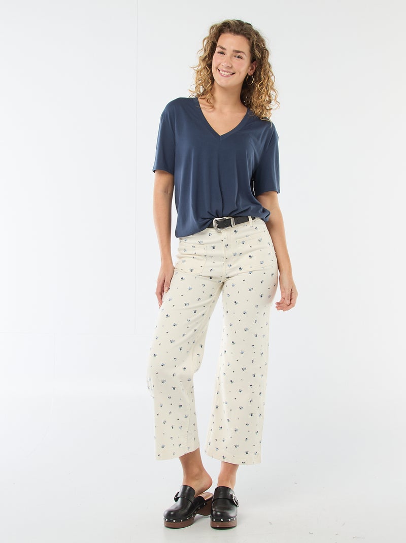 T-shirt met korte mouwen en V-hals Blauw - Kiabi