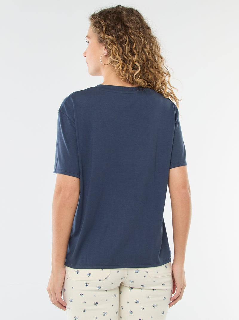 T-shirt met korte mouwen en V-hals Blauw - Kiabi