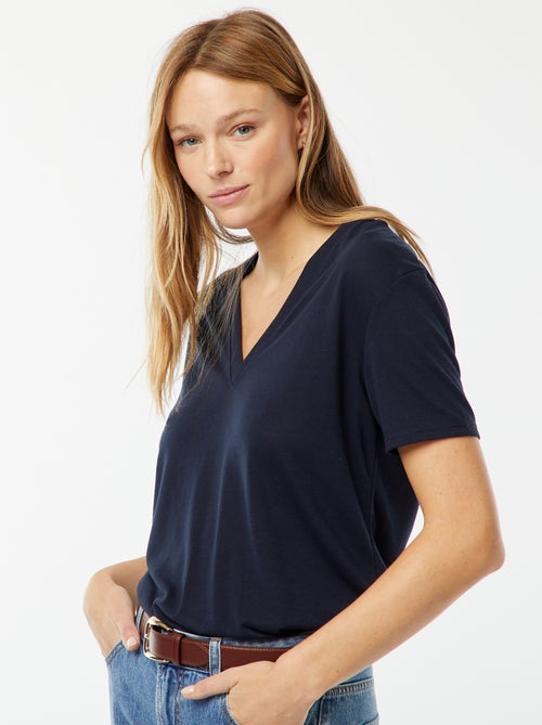 T-shirt met korte mouwen en V-hals - Kiabi