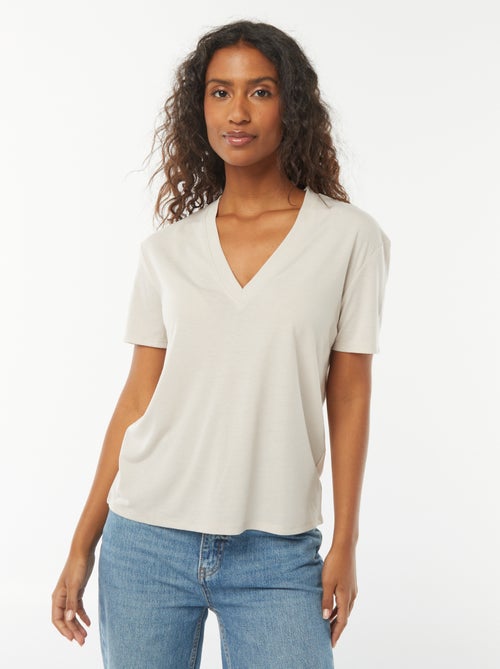 T-shirt met korte mouwen en V-hals - Kiabi