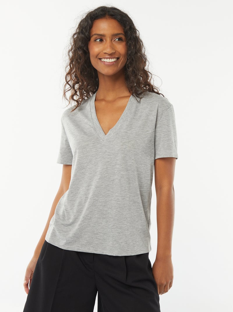 T-shirt met korte mouwen en V-hals Grijs - Kiabi