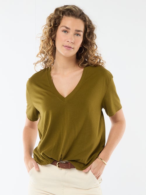 T-shirt met korte mouwen en V-hals - Kiabi