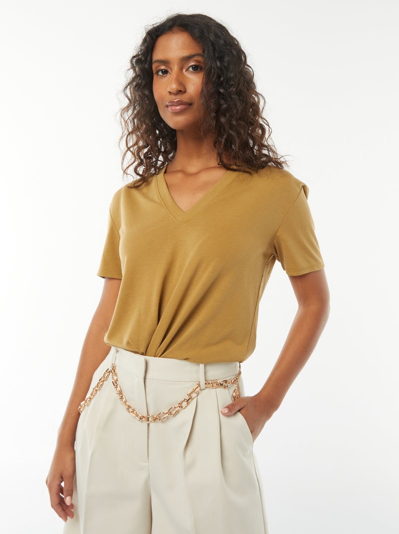 T-shirt met korte mouwen en V-hals Groen - Kiabi