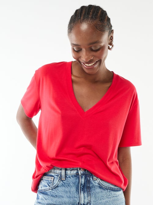T-shirt met korte mouwen en V-hals - Kiabi