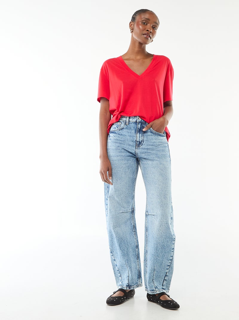 T-shirt met korte mouwen en V-hals Rood - Kiabi