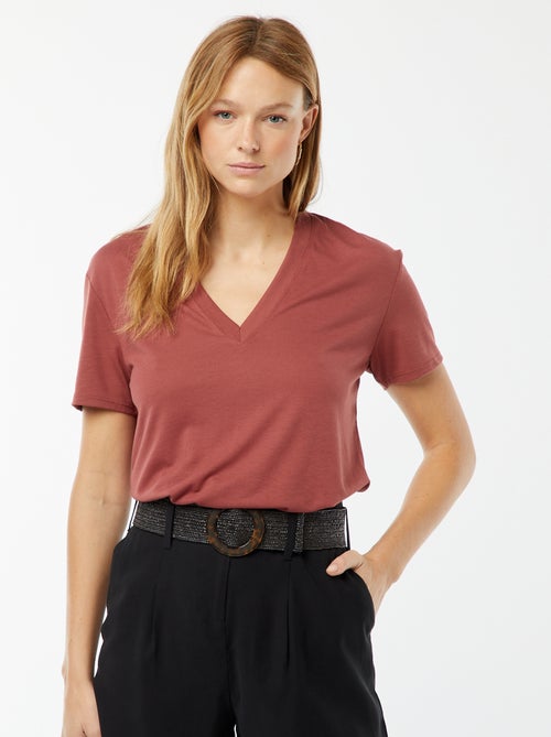 T-shirt met korte mouwen en V-hals - Kiabi